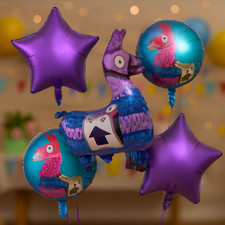 Llama / Alpaca Gamer-Themed 5?Piece Foil Balloon Bouquet ? Perfect Birthday Part