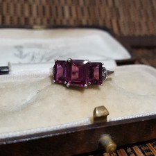 925 Sterling Silver Trilogy Ring, Rhodolite And Champagne Diamonds, Size Q US 8