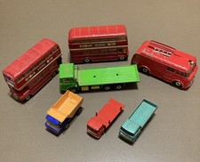 Lot of 7 VTG 1960s-70s Lesney Matchbox Trucks Corgi Buses Dinky Fire Engine 259