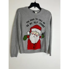 Not so ugly Chirstmas Sweater You Used to Call Me On My Elf Phone Santa Gray XS
