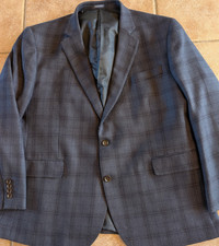 STAFFORD Classic Fit Merino Wool Men's Blue Plaid Sport Coat SZ 50 Reg