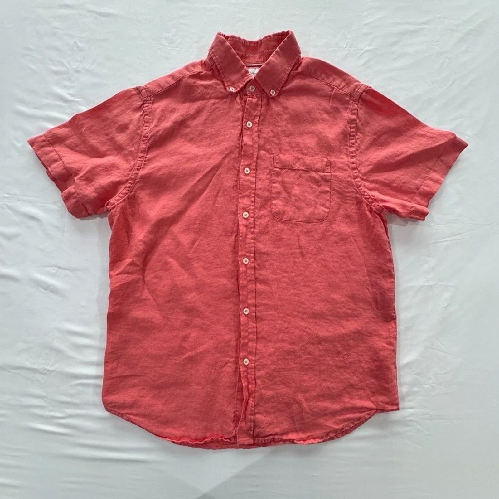 Porter & Ash 100% Linen Shirt Men's M Coral Pink Short Sleeve Good Condition