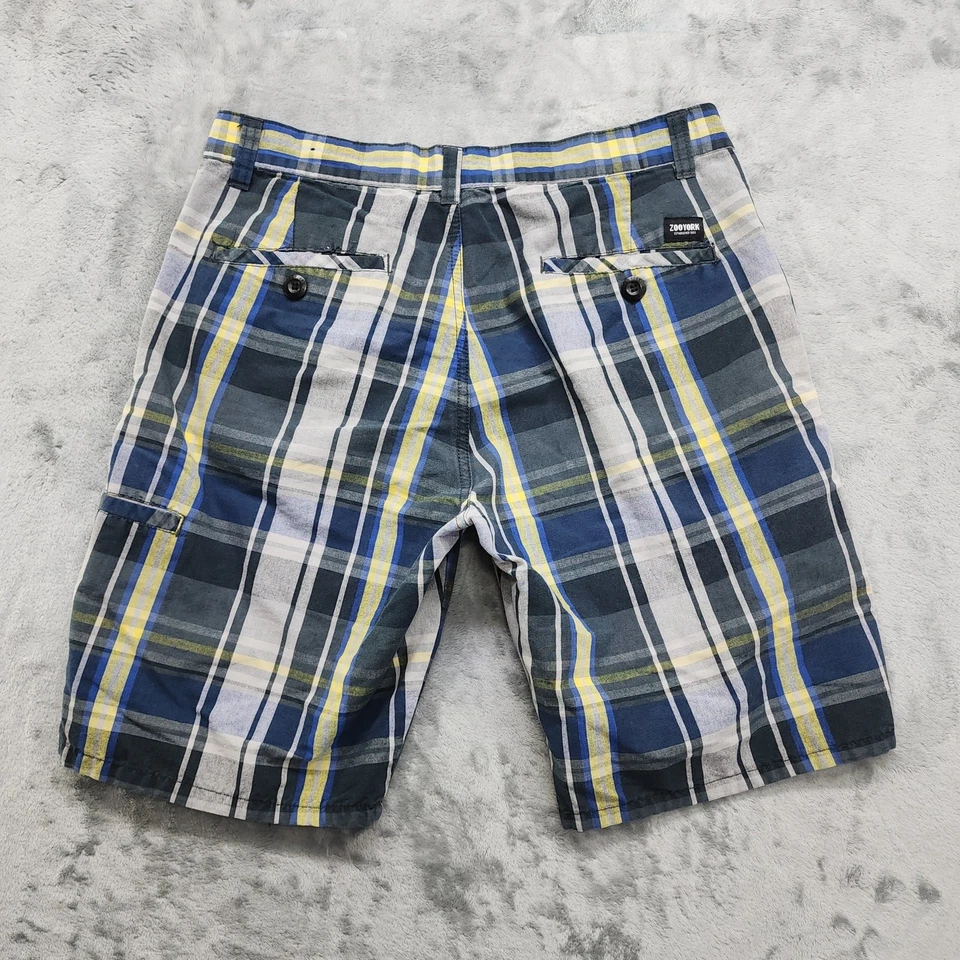 ZOO YORK Pantalones Cortos Para Hombres 32 Azul Amarillo Negro Bermudas a Cuadros Pantalones Cortos Patinador Boarding Foto 3 de 4