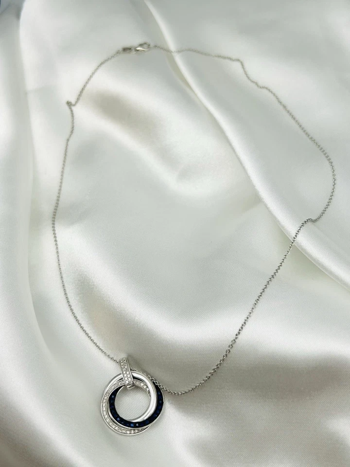 Colgante circular de diamantes y zafiro azul cadena oro blanco de 14 quilates Effy Preloved $1,710 Foto 4 de 4