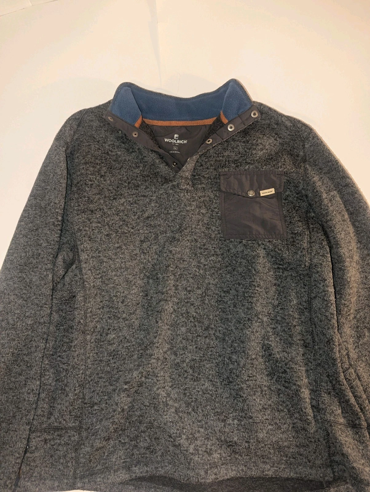 Woolrich Men's Size Large 1/4 Button Jacket Top Sweater Gray Pullover