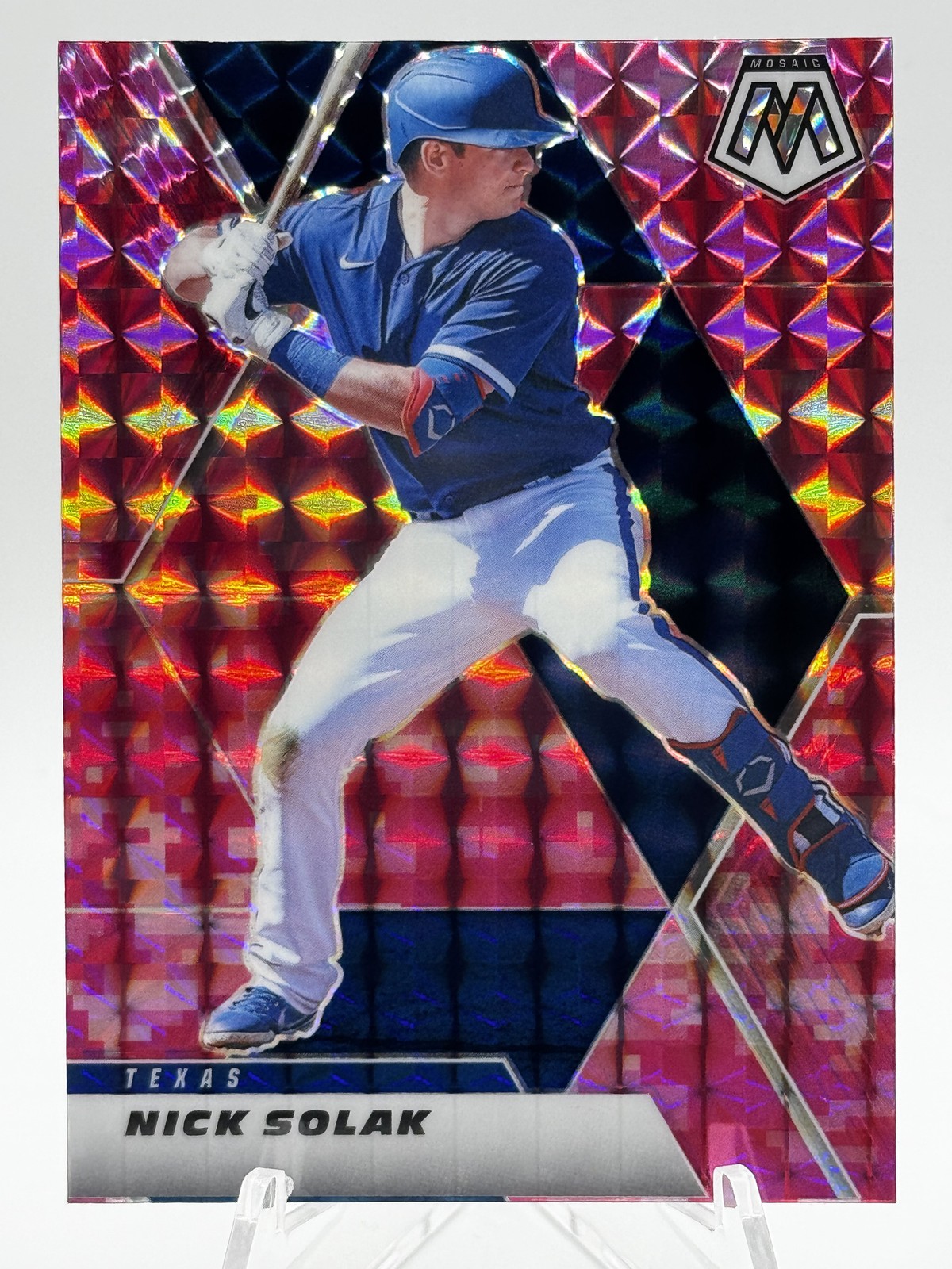 2021 Mosaic Nick Solak Pink Geometric Prism Refractor Rangers #104