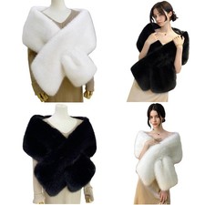 1Pcs Women Faux Fur Shawl Plash Long Warm Scarf Shawl for Bridal Party Festival