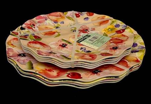 Melamine SET 8 Dinner & Salad Dessert Plates Dinnerware Fruit 4 Designs 11" NWT - Picture 2 of 8