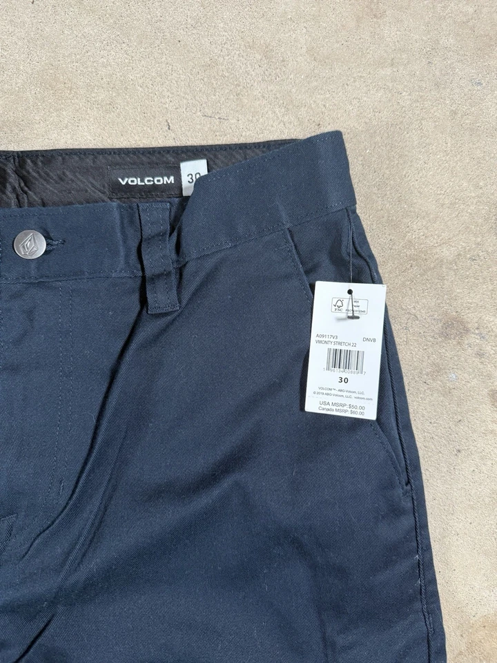 VOLCOM Dark Navy Blue Vmonty Stretch Knit Chino Shorts – Size 30 – NWT - Image 2 of 4