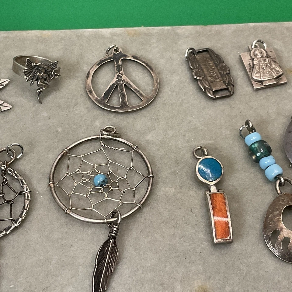 Lote de 15 colgantes de plata esterlina vintage dijes fabricación de joyas probado turquesa Foto 3 de 4