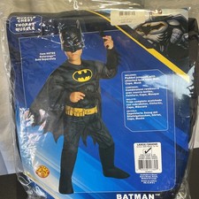 New DC Comic Batman Deluxe Costume Kids L 12-14 Padded Jumpsuit Belt Cape Mask