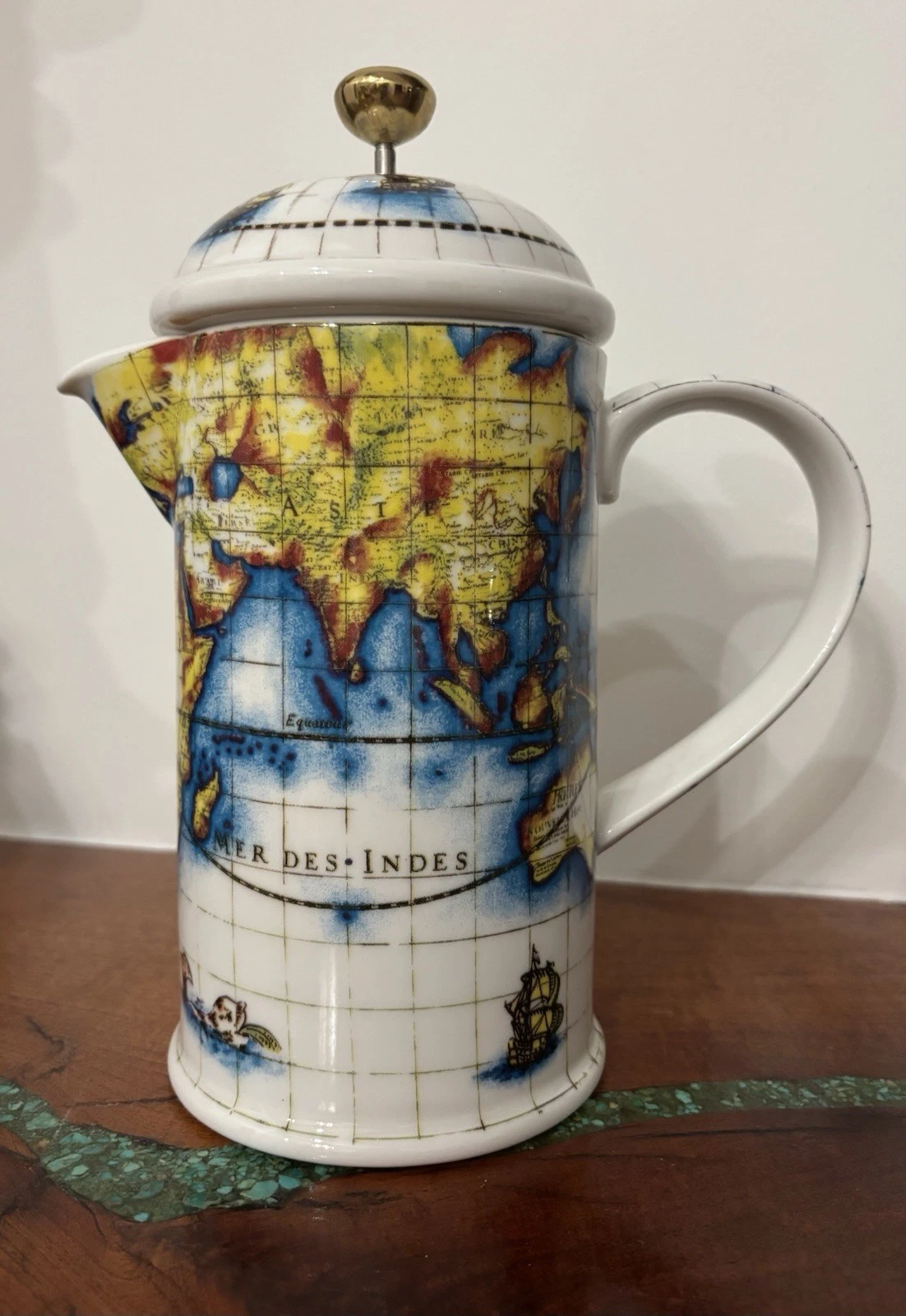 GLOBE Porcelain French Coffee Press Pot by Paul Cardew Maps Excellent!
Opens in a new window or tab