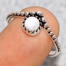 925 Silver Plated Tiny Rainbow Moonstone Ring US 8 Unique Gift Jewelry JW