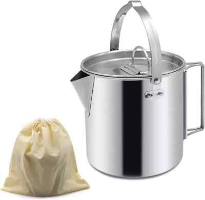 Camping Tea Kettle, Portable 1.2L Coffee Pot, Outdoors Camping Pot, with Handles