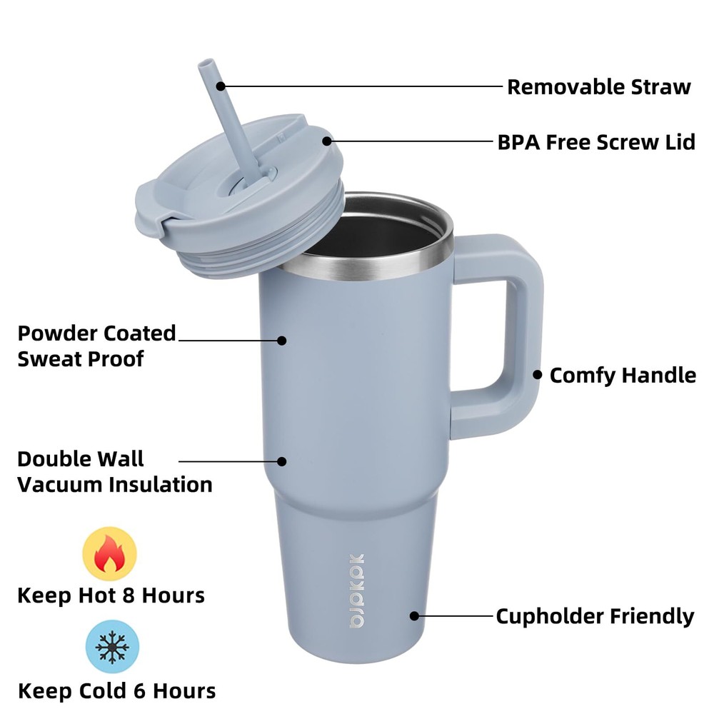 30 oz Stainless Steel Insulated Tumbler with Handle, Lid & Strap