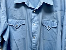 Vintage Sheplers Shirt Mens Tall 18 1/2 Blue Pearl Snap Western Rodeo