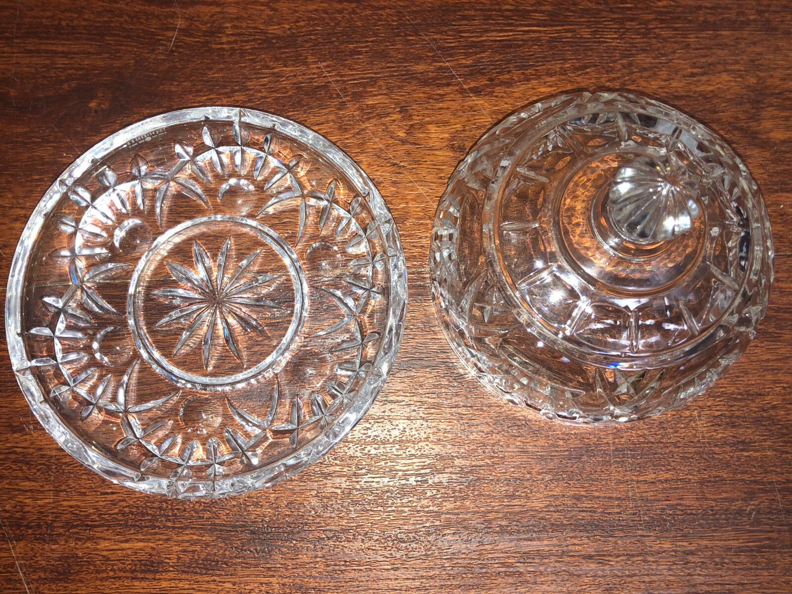 BOMBAY CRYSTAL CUT GLASS CANDY DISH w/ STARBURST PATTERN LID (55/8" x