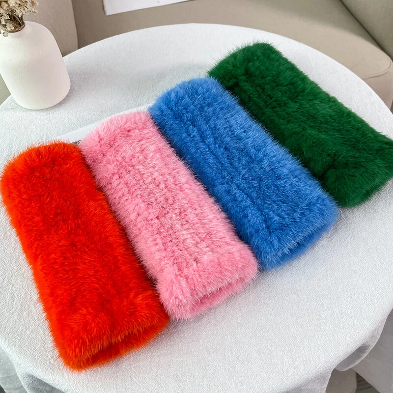 Guantes de piel de visón real de 20 cm/8" para mujer sin dedos tejidos guantes de muñeca mangas Foto 4 de 4