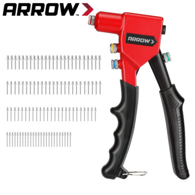Arrow Hand Riveter Kit RT187M Pop Rivet Gun 3/32'' 1/8'' 5/32'' 3/16'' 100PCS Rivets