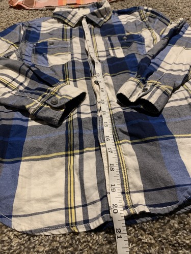 Lot Of 4 Dress Shirts Boys Medium Long Sleeve Flannel All White Checkered Blue - Picture 12 of 24