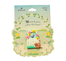 Hallmark PIN Easter Vtg BLUEBIRD & RABBIT Cottontail PICKET FENCE '94 Brooch NEW