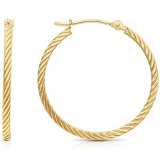 14K Real Solid Gold 1" Large Twisted Square Tube Creole Hoop Earrings 1.5mm Tube