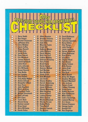 1999-00 Topps Checklist Basketball Card NBA Clean