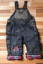 Oshkosh Blue Denim Red Plaid Flannel Lined Overalls 24 Months Vestback Bibs