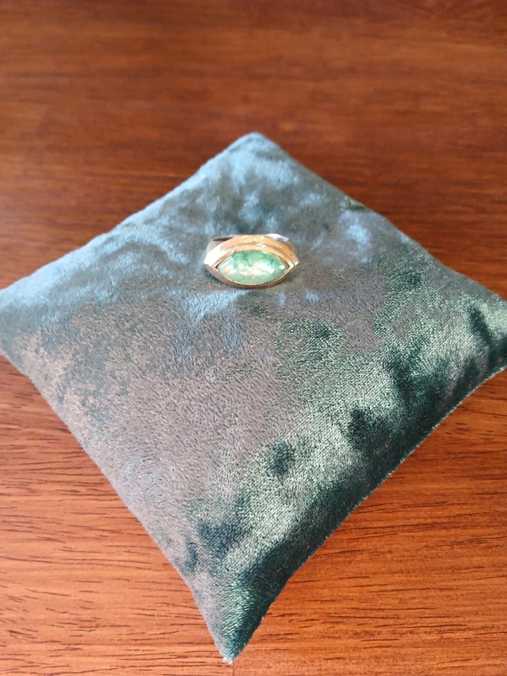 Anel de prata esterlina 925 verde musgo calcedônia - Tamanho 7 - Imagem 2 de 3