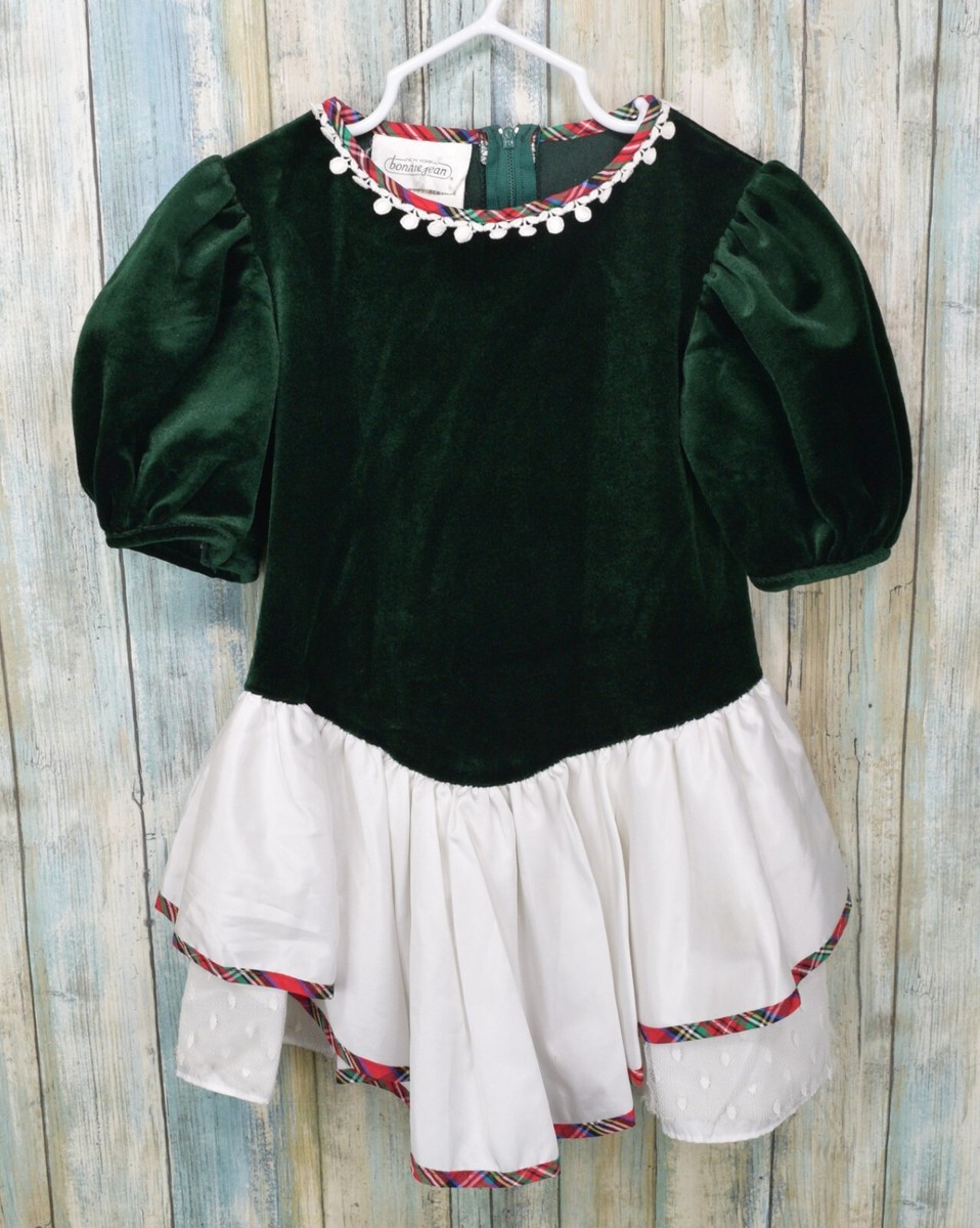 bonnie jean green velvet dress Vintage Bonnie Jean Green Velvet Layered Dress Size 4 Toddler