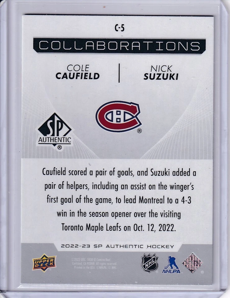 2022-23 SP Authentic Collaborations #C-5 Nick Suzuki / Cole Caufield, Canadiens - Image 2 of 2