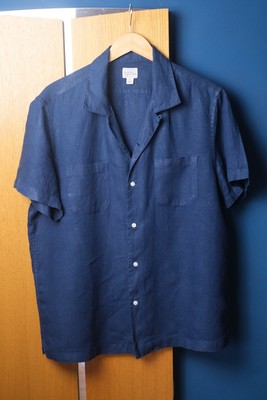 J.Crew Camp-Collar Shirt Leinen L blau