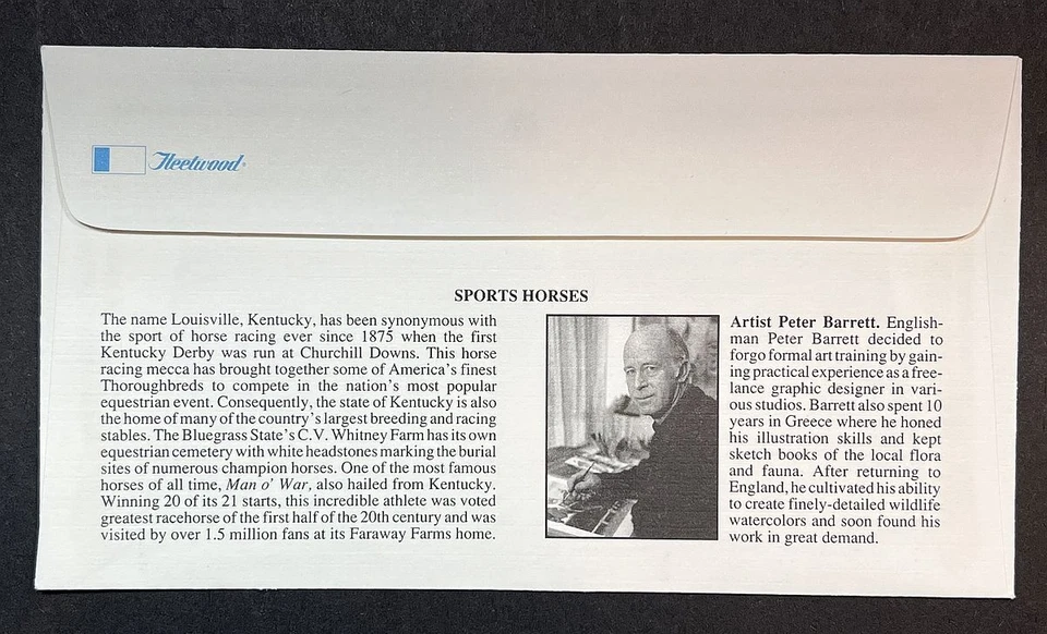 1993 Sporting Horses 4 designs Sc 2759a FDCs Fleetwood premium cachet UA - Image 2 of 2