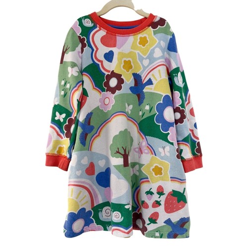 MINI BODEN kuscheliges Winterkleid Mädchen 6-7 122 cm Fleece Schmetterlinge Herz Schnecke Sonne