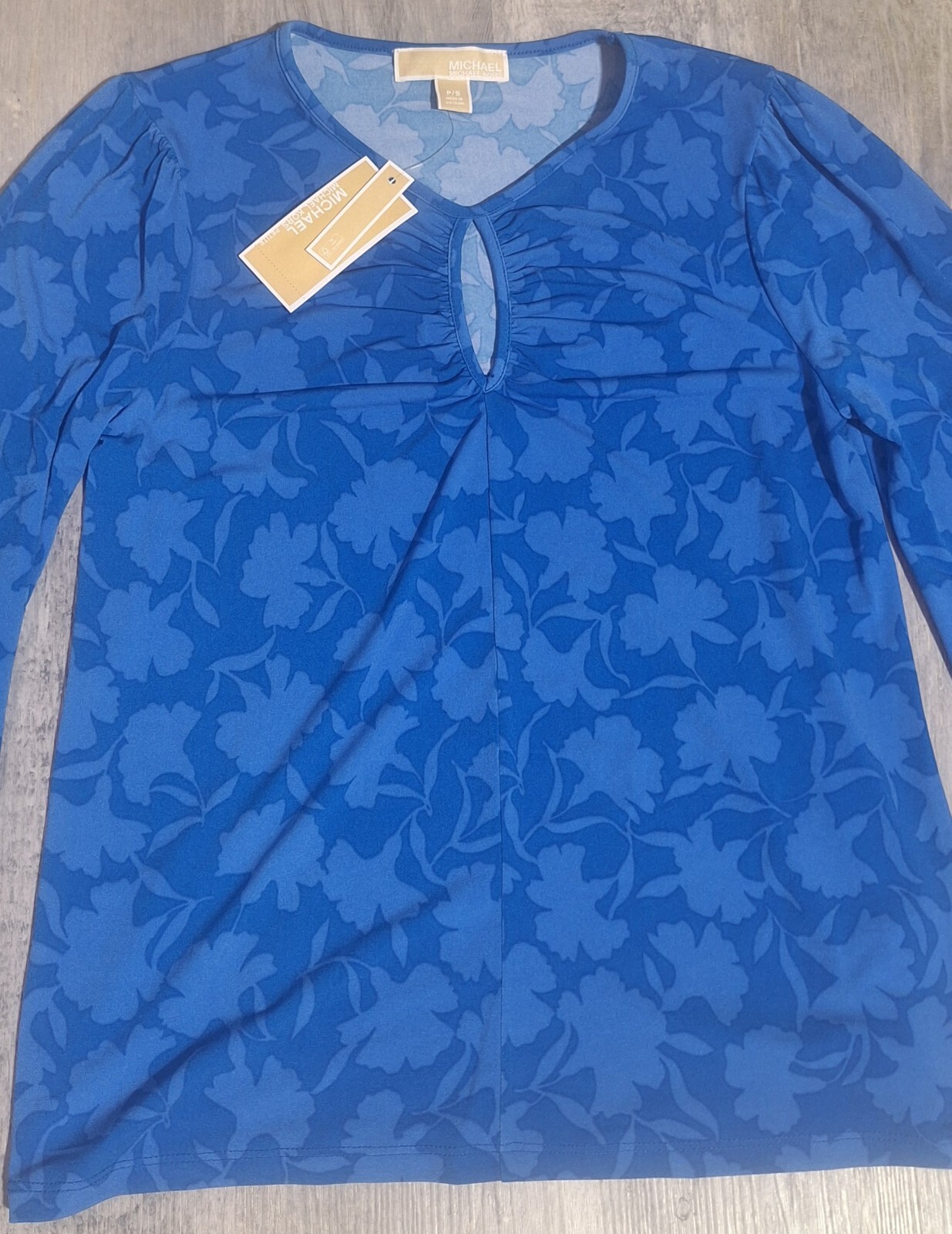 Michael Kors Women's P/S Petite Small Grecian Blue Floral Blouse Longsleeve  thumbnail 6