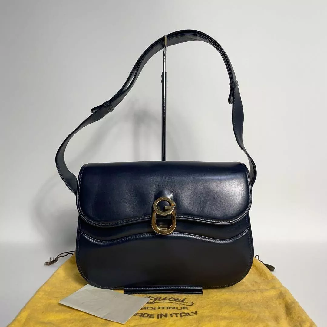 Sac bandoulière Gucci cuir bleu marine logo G ferrures métal femme du Japon
