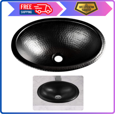 19103 Matte Black Hand Hammered Oval Drop-in Bathroom Vanity Sink (17 inches)