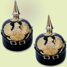 Set OF 2 WW I&II Leather German Helmet Brass Screw Spike Pickelhaube Armor FR