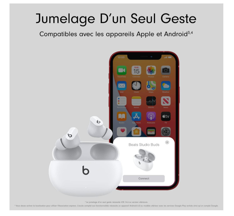 Écouteurs sans fil Beats Studio Buds blancs avec réduction active du bruit