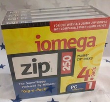 iOmega 250 MB Zip Disks PC Formatted 4-Pack NEW, SEALED