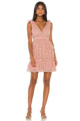 Bardot Roxie Dusty Rose Tiered Layered Mini Dress Lace Shoulder Ties SZ 6-S  NWT | eBay