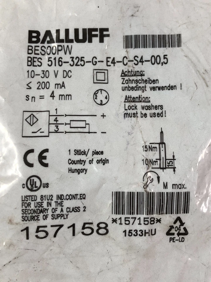 Balluff BES00PW (BES516-325-G-E4-C-S4-00,5) Inductive Proximity Sensor 10-30 VDC - Image 3 of 3