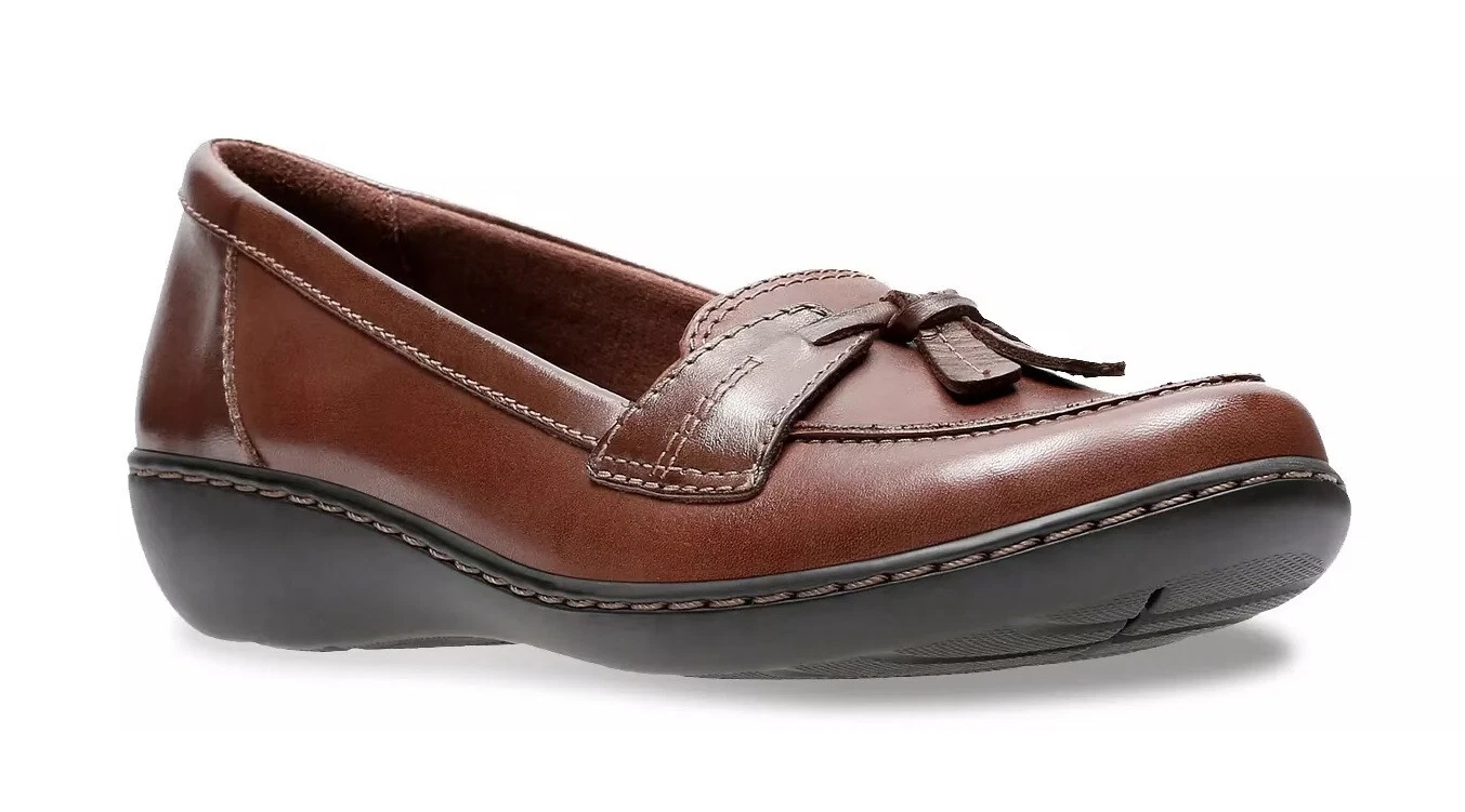 CLARKS LINEA DONNA MOCASSINI A BOLLE ASHLAND SLIP ON IN PELLE MARRONE SCURO TAGLIA 8 5 M US