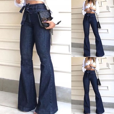 Damen High Waist Jeanshose Denim Schlaghose Stretch Jeans Hose Bootcut  Hosen DE | eBay