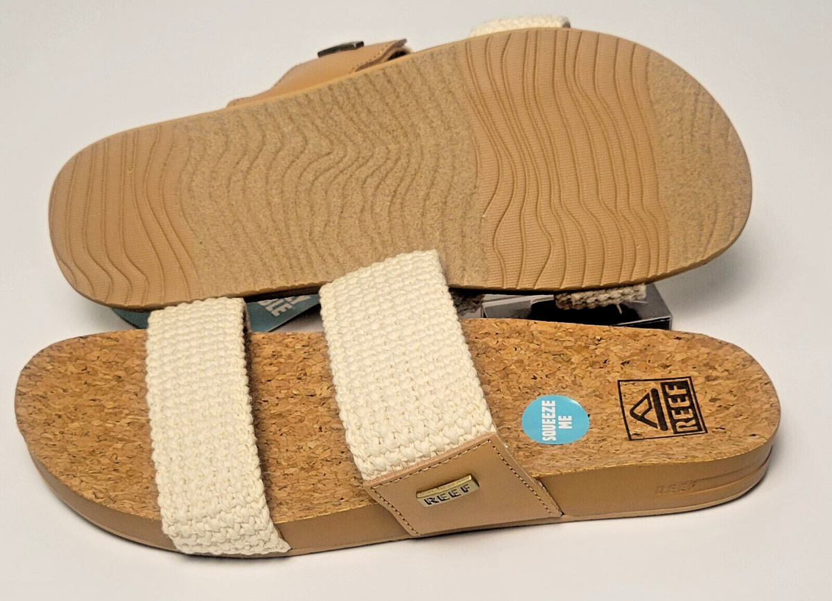 REEF◆CUSHION VISTA - NATURAL CROCHET TEXTILE Reef Women's Cushion Vista Crochet Woven Slide Sandals
