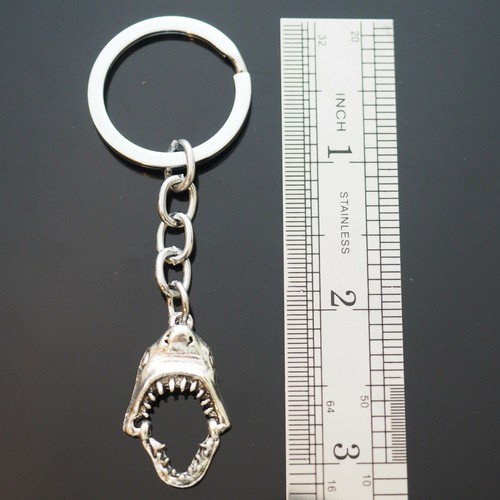 Shark Head Open Wide Mouth Bite Teeth Mega Jaws Silver Pendant Keychain Gift - Picture 3 of 11