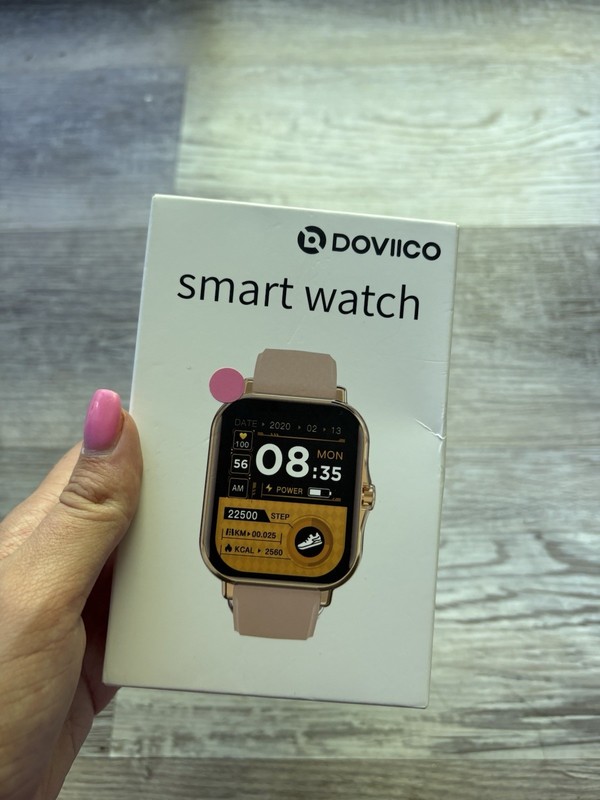 DOVIICO Smart Watch 44mm Gold Metal Case Pink Silicone Band Touch 4GB