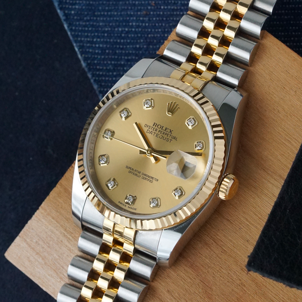 Rolex Datejust 36mm 116233 Champagne Diamond Dial Two-Tone Jubilee