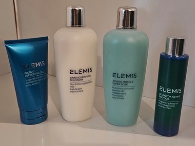 Elemis Skin Nourishing Bath Milk, Aching Muscle Soak, Refreshing Gel & Body Oil
