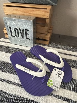 CROCS Ultra Purple And White Comfort Logo Flip Flop Sandals Size 7 New With Tags